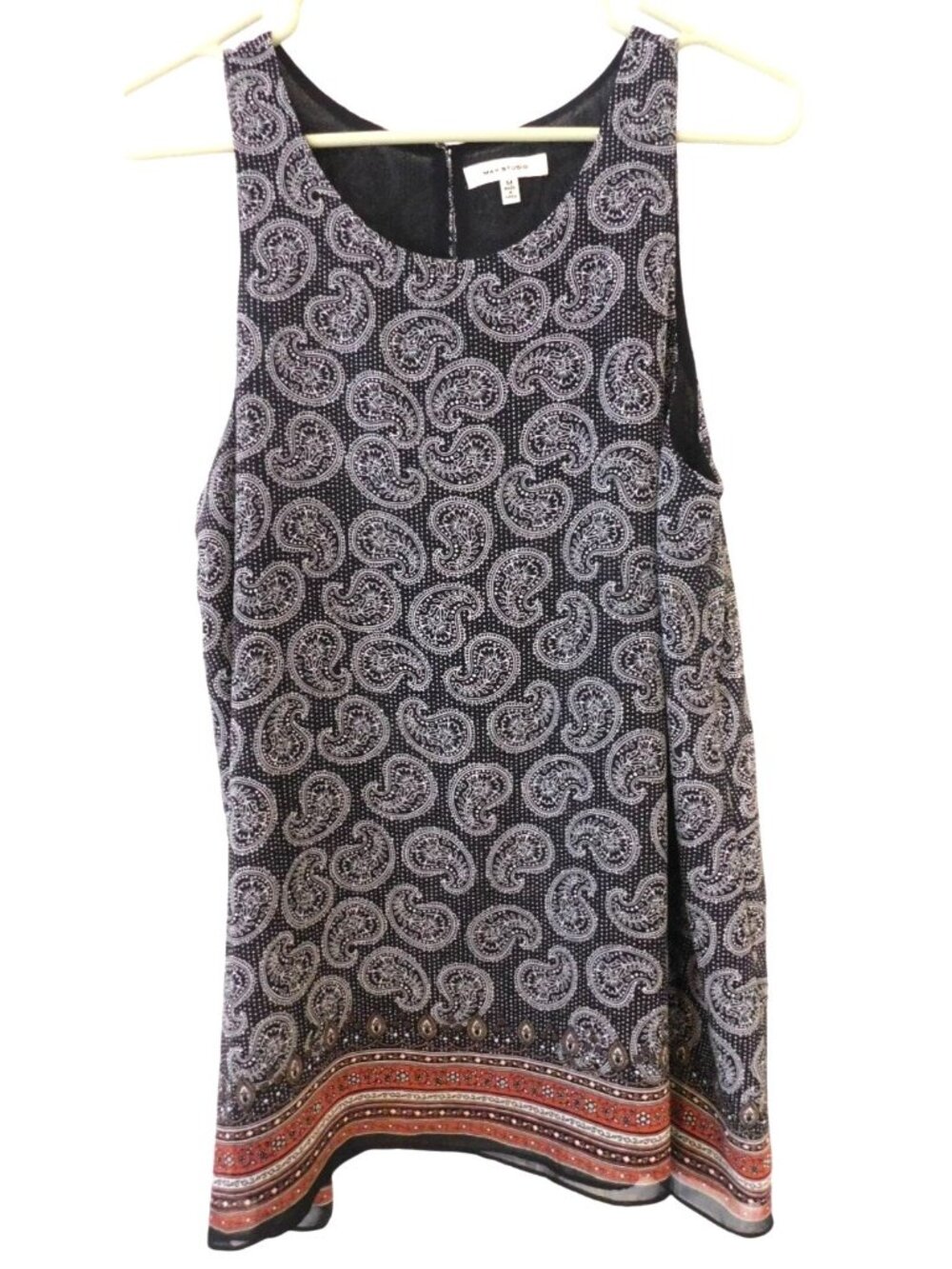 Max Studio Sz M Paisley Sleeveless Blouse Boho Tunic Top Lightweight Flowy Chic